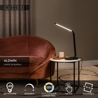 Lucide ALDWIN - Lampe de bureau - LED Dim. - CCT - 1x8W 2800K/6500K - Noir